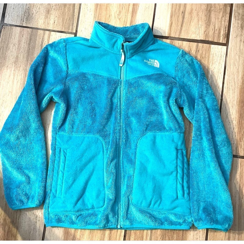 The North Face aqua fluffy fleece zip jacket Girls large 14 16